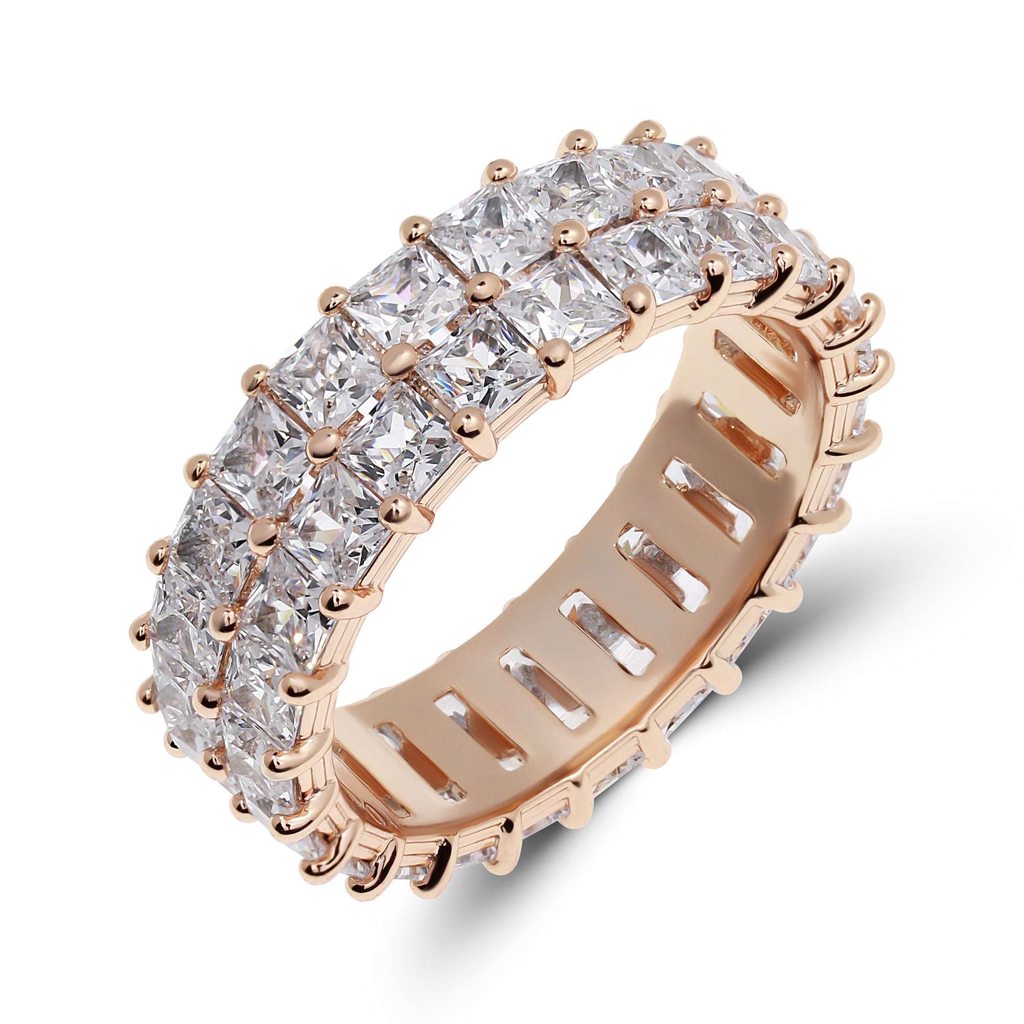 Gredzens ar divām kvadrātveida cirkonu rindām un zelta pārklājumu