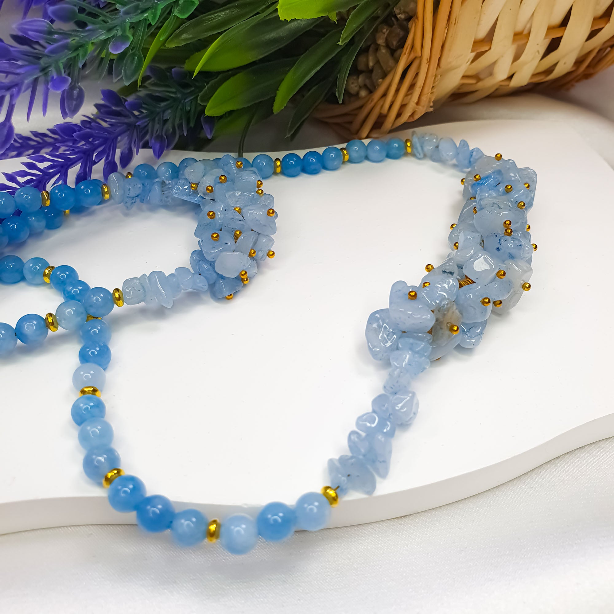 Rokassprādze ar zilām bumbiņām, šķembu posmu un pagarinātāju