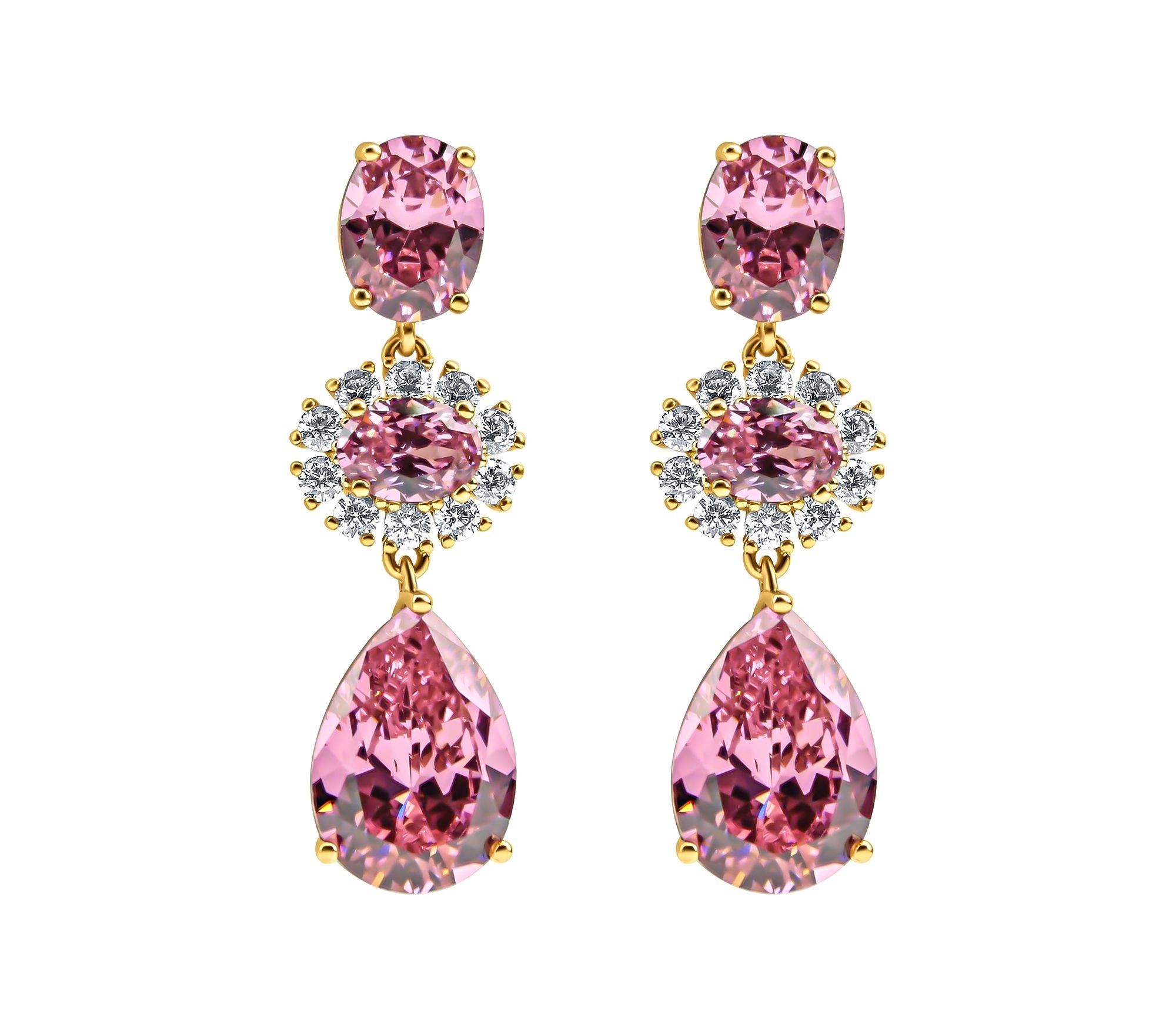 Garie auskari ar rozā Swarovski kristāliem un zelta pārklājumu