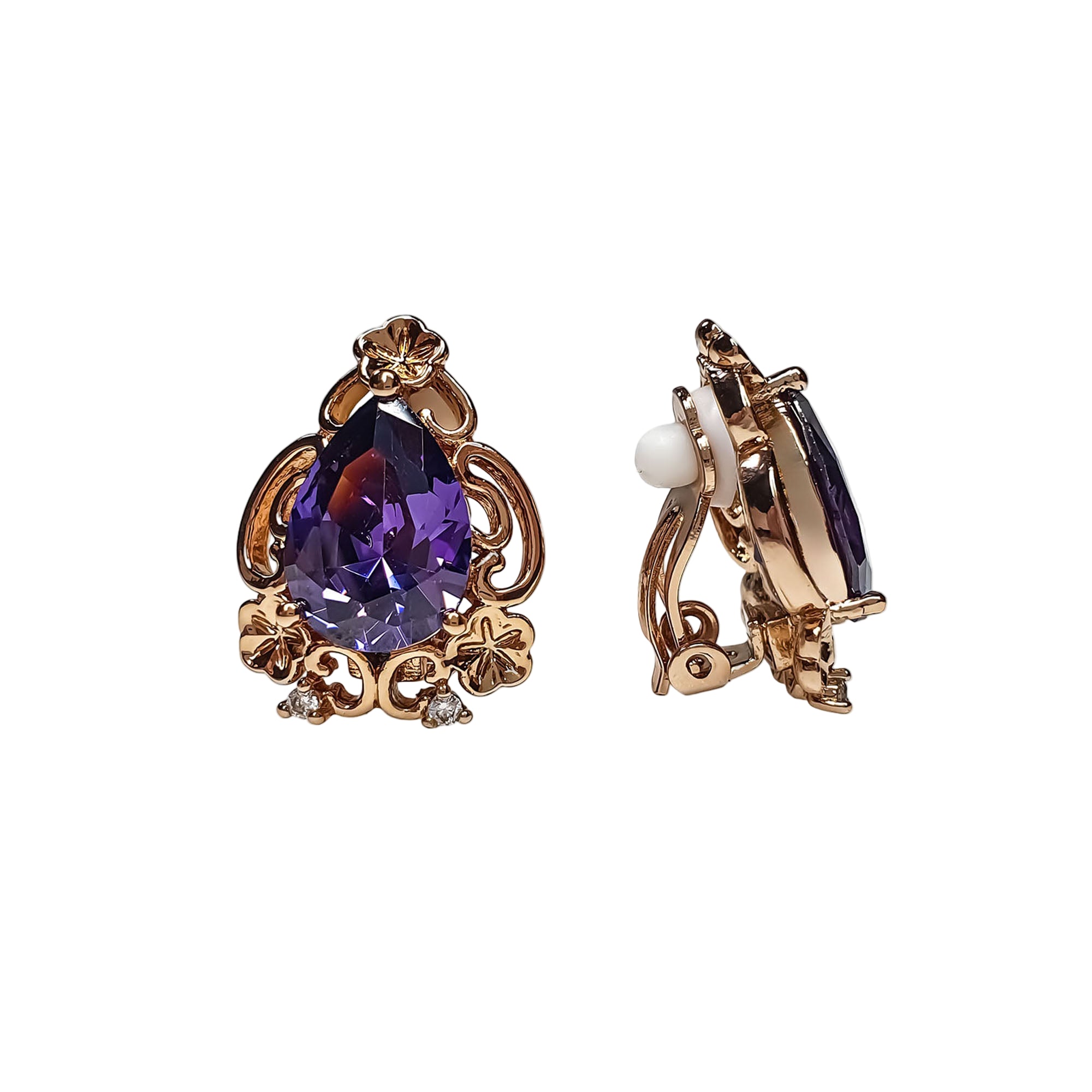 Klipšu auskari ar violetu kristālu un cirkoniem