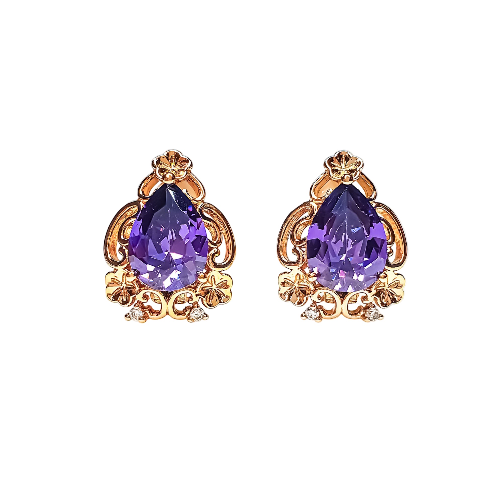 Ažūrie klipšu auskari ar violetu akmeni