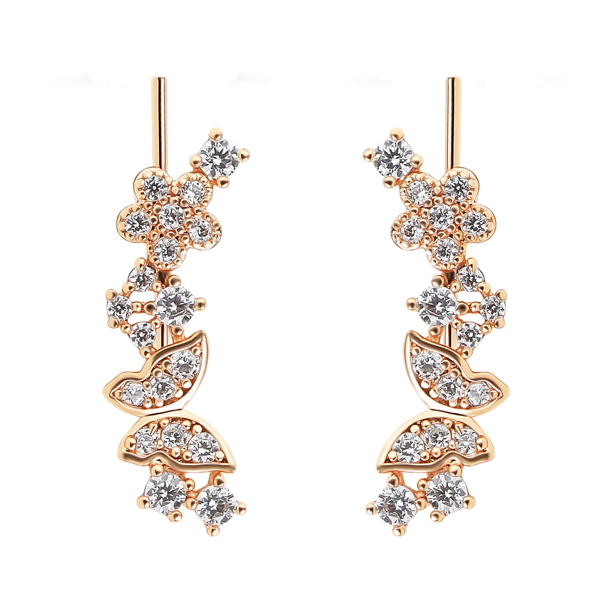 Ziedu kompozīcijas auskari ar baltajiem cirkoniem