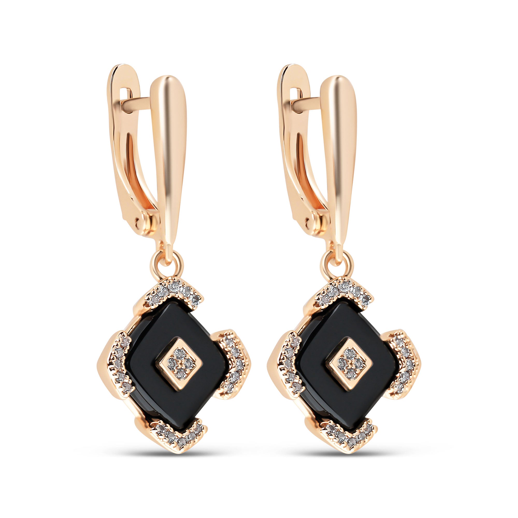 Melni keramikas auskari ar 18K zelta pārklājumu un cirkoniem