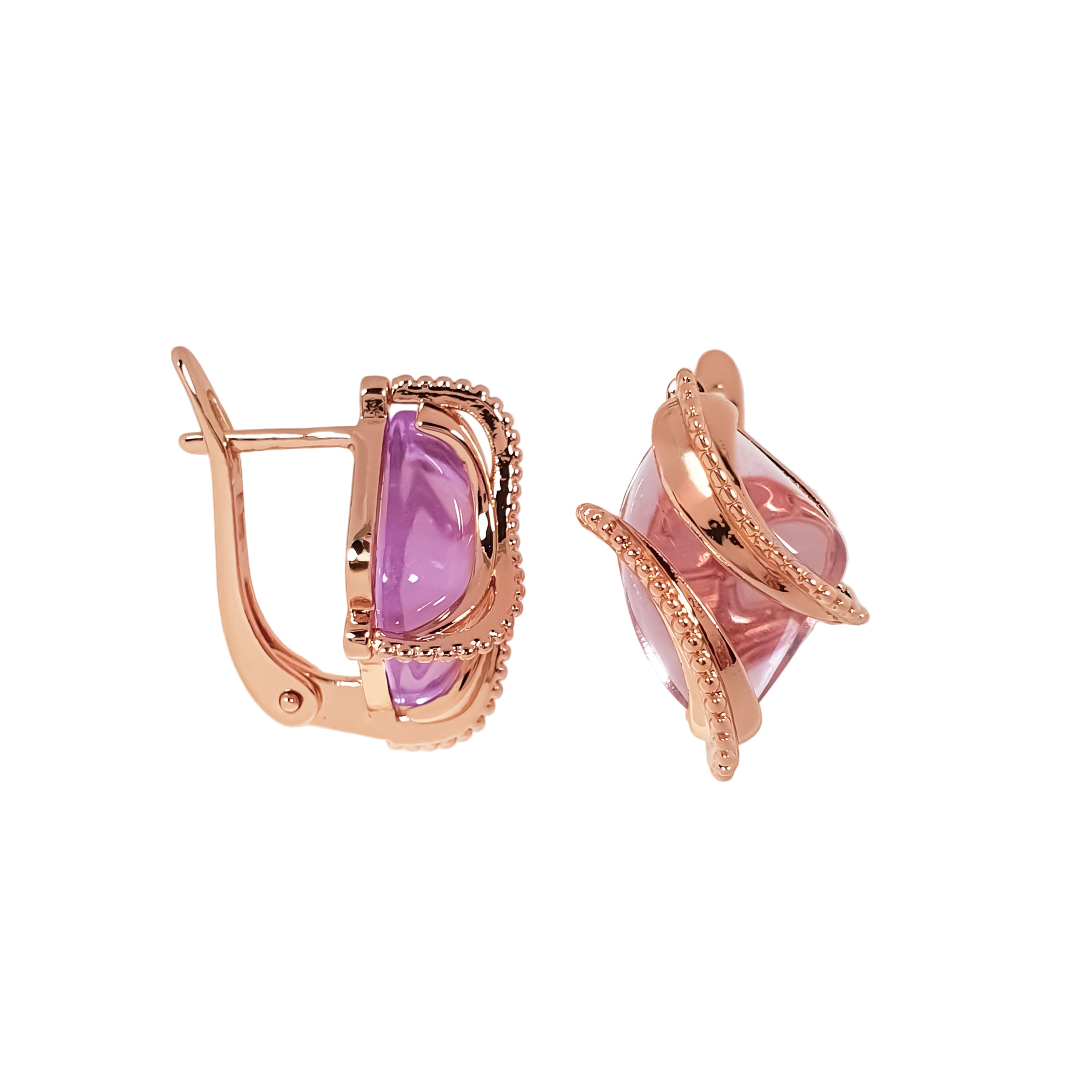 Smalkas noskaņas auskari ar rozā cirkonu un 18K zelta toni