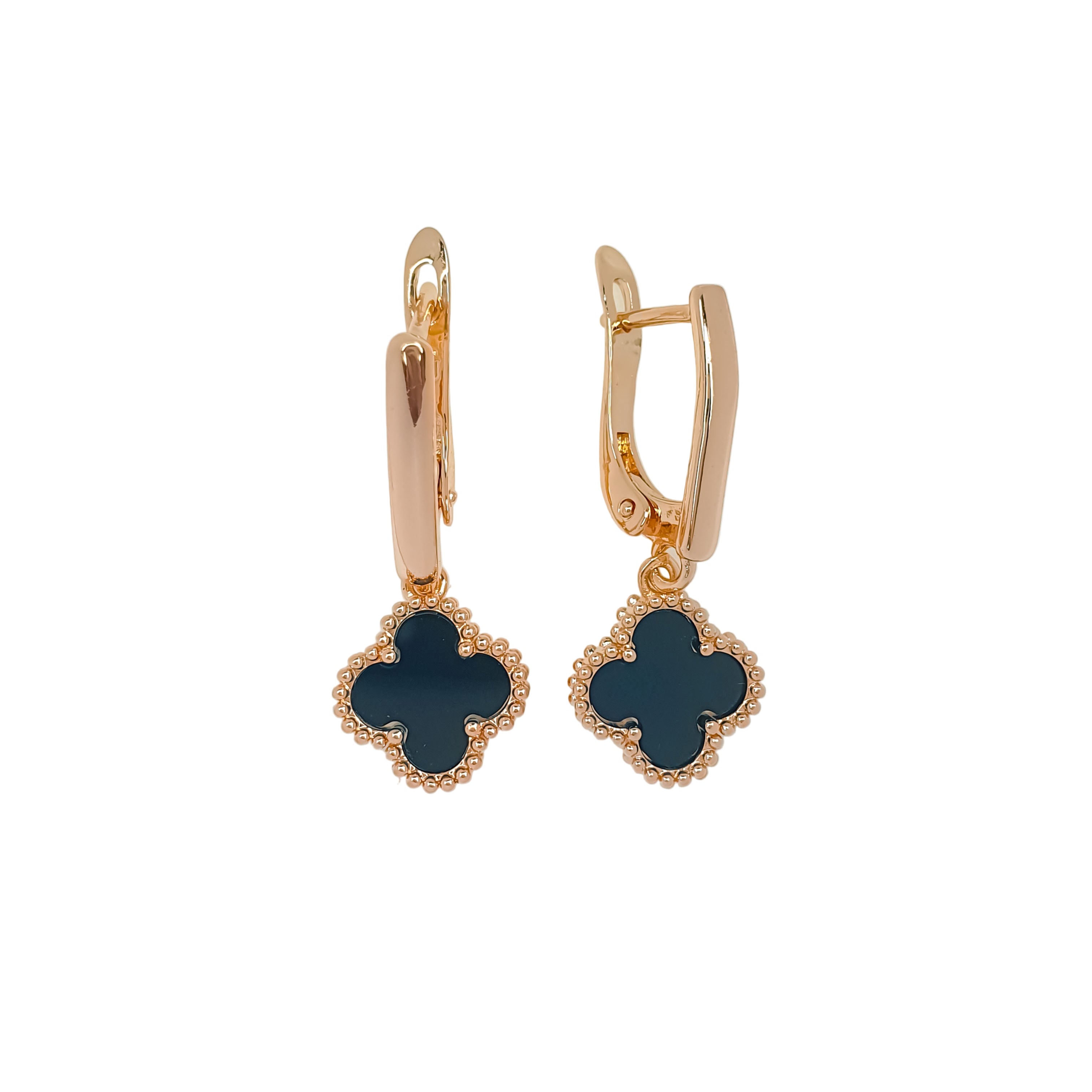 Āboliņa formas auskari ar melnu emalju