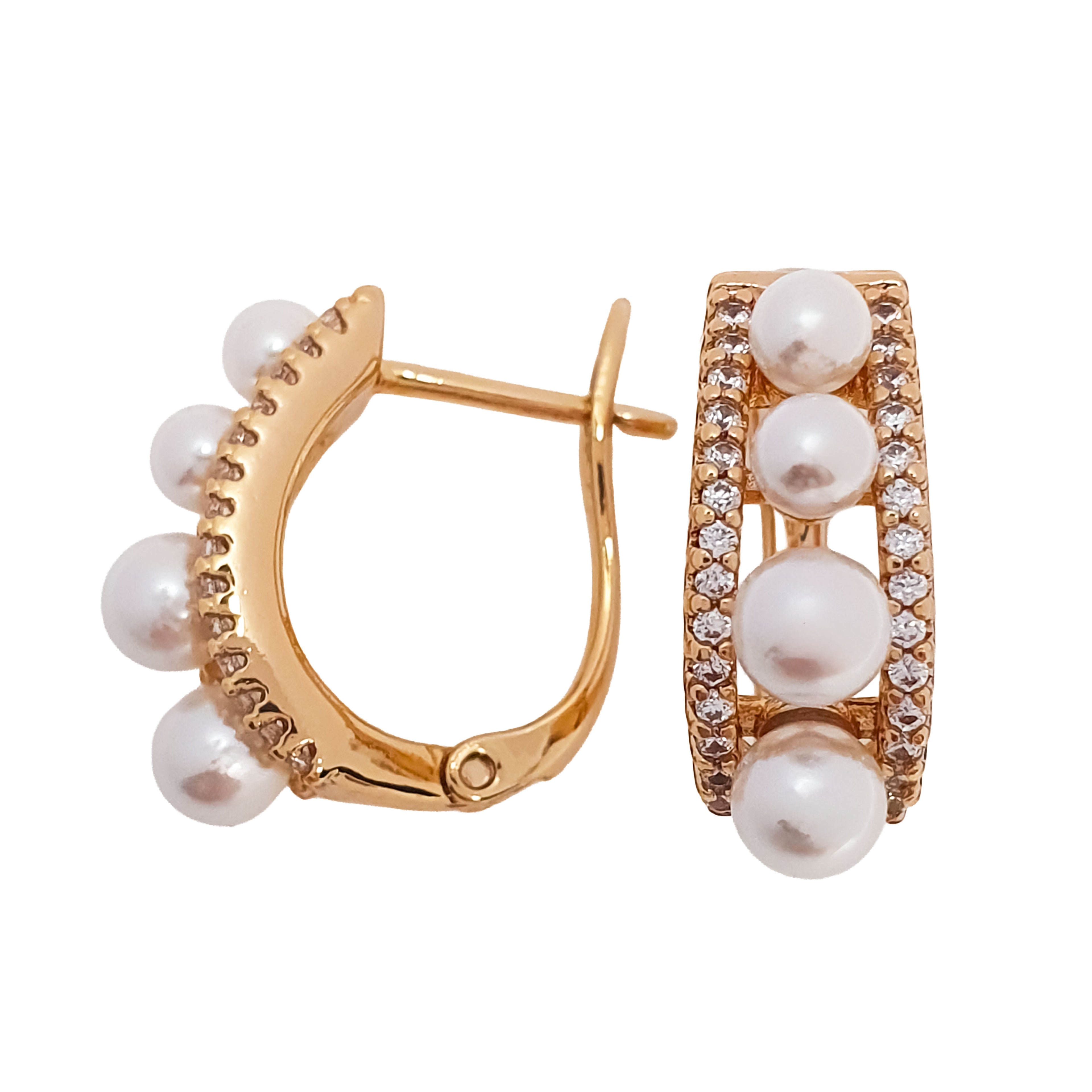 Klasiski auskari ar pērļu rindu un akmeņu akcentiem