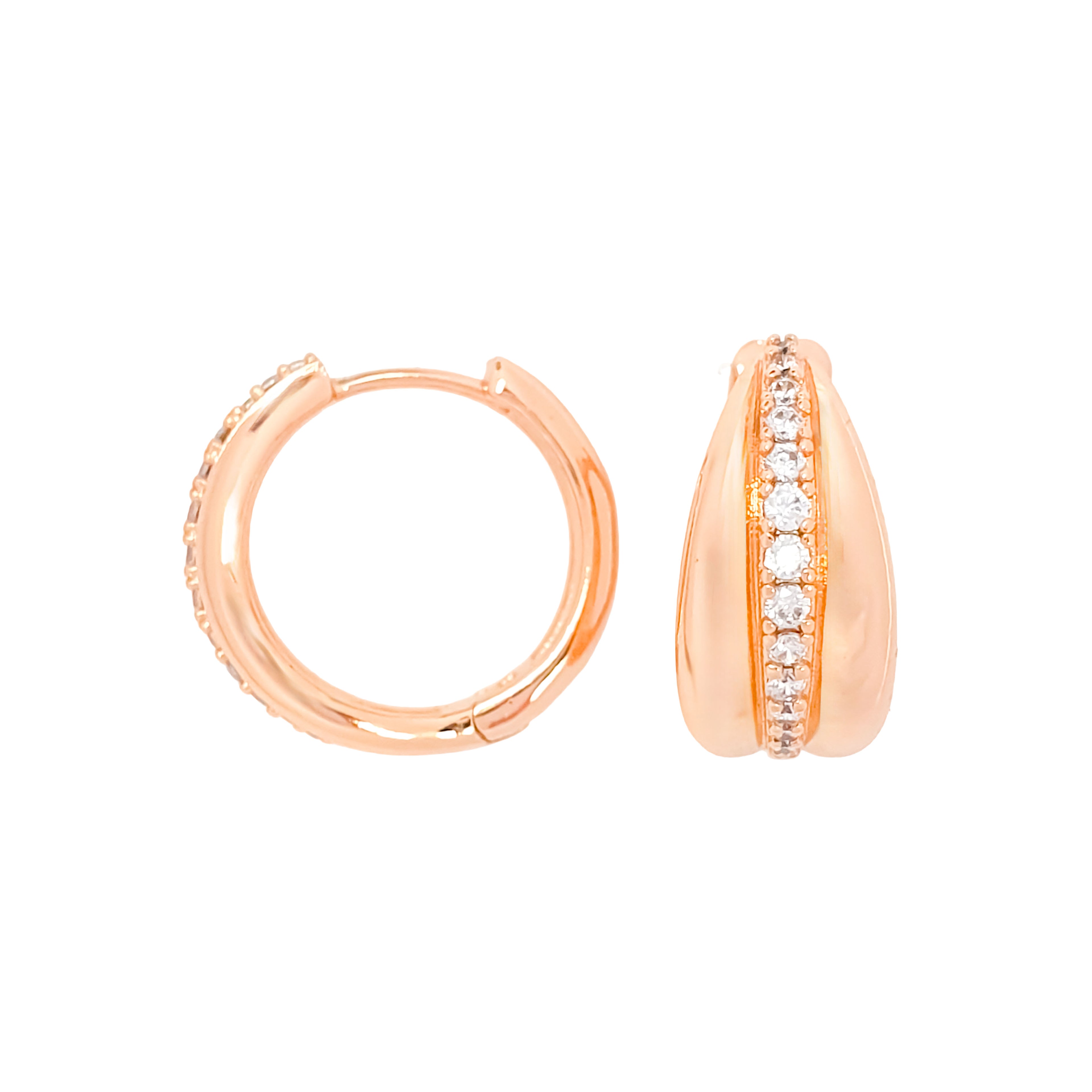 Riņķu auskari ar cirkona joslu zelta tonī