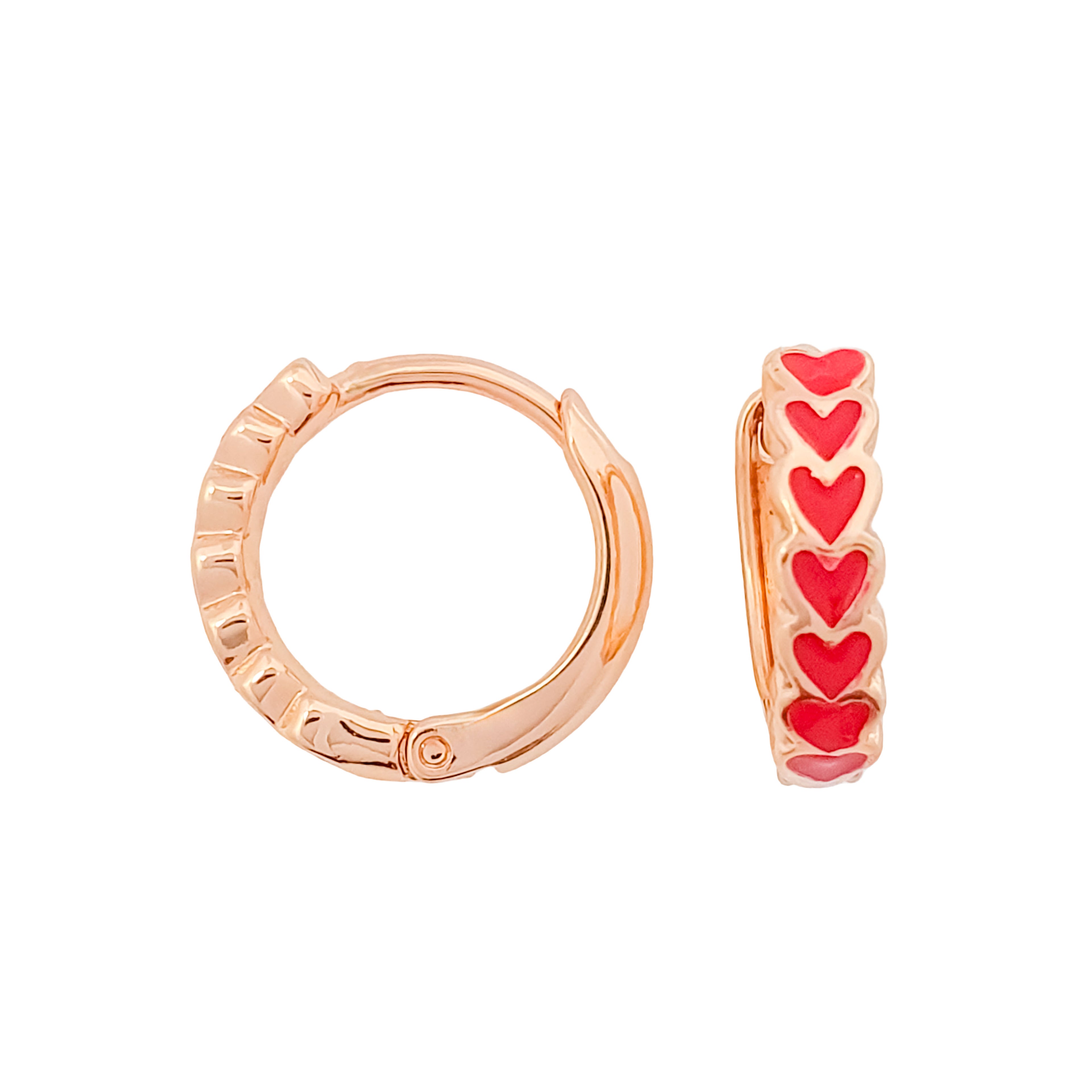 Zelta toņa riņķu auskari ar sarkanām emaljas sirsniņām