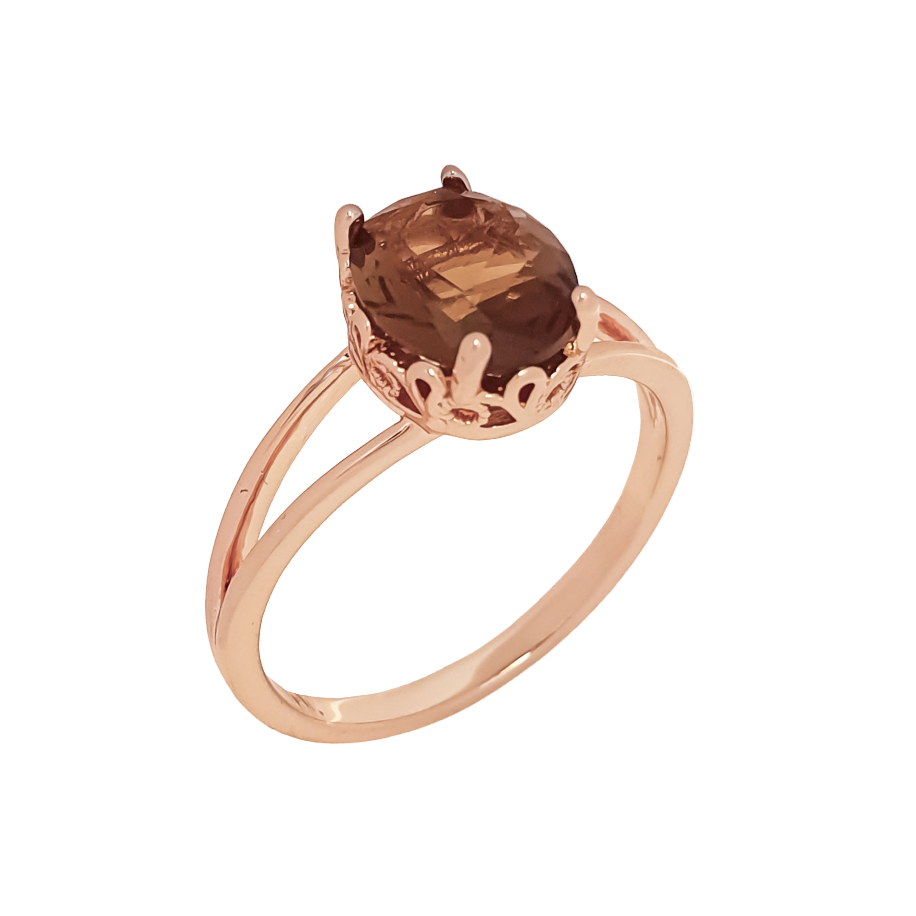 Kafijas toņa cirkona gredzens ar dalītu stīpu