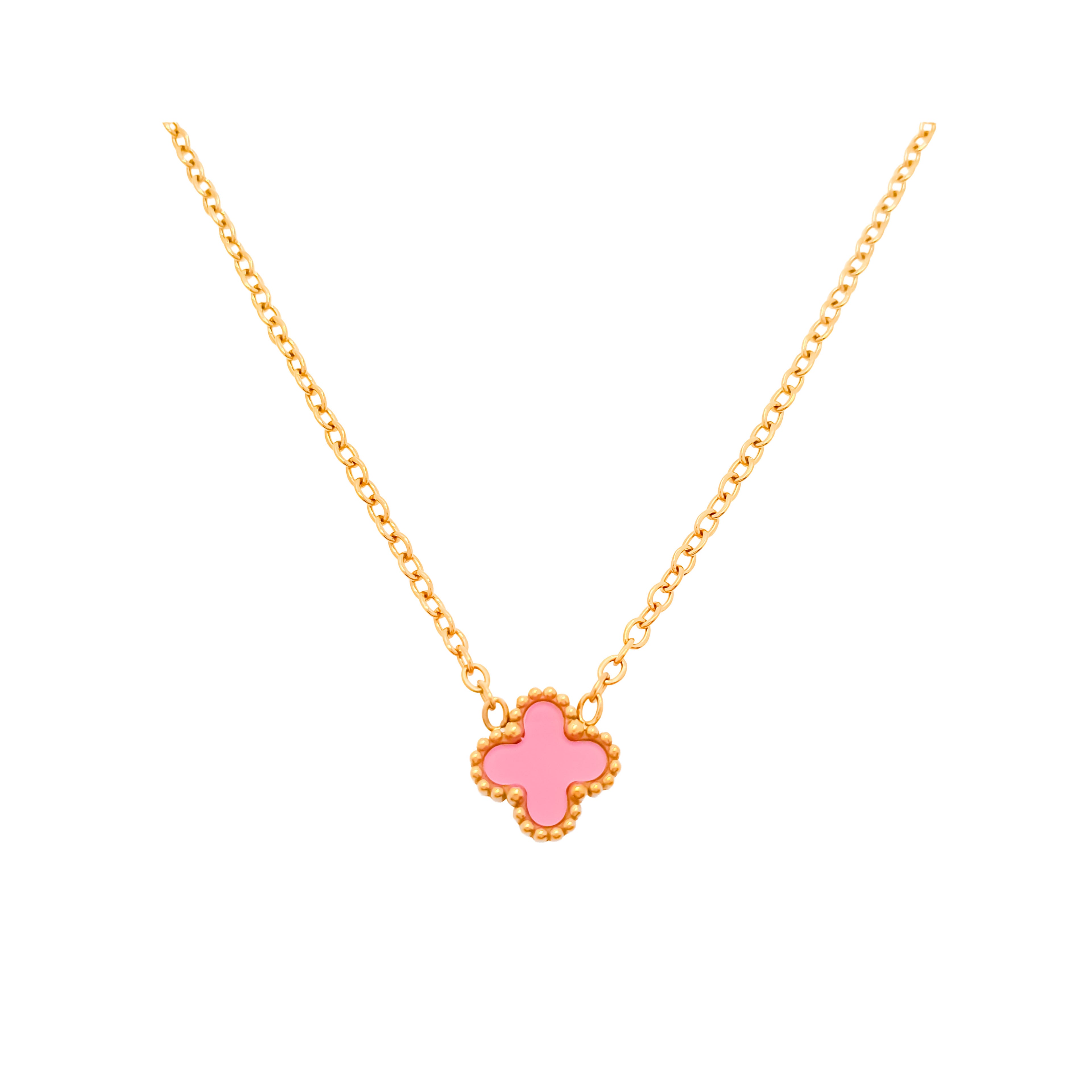 Apzeltīta kaklarota ar rozā emaljas āboliņa elementu