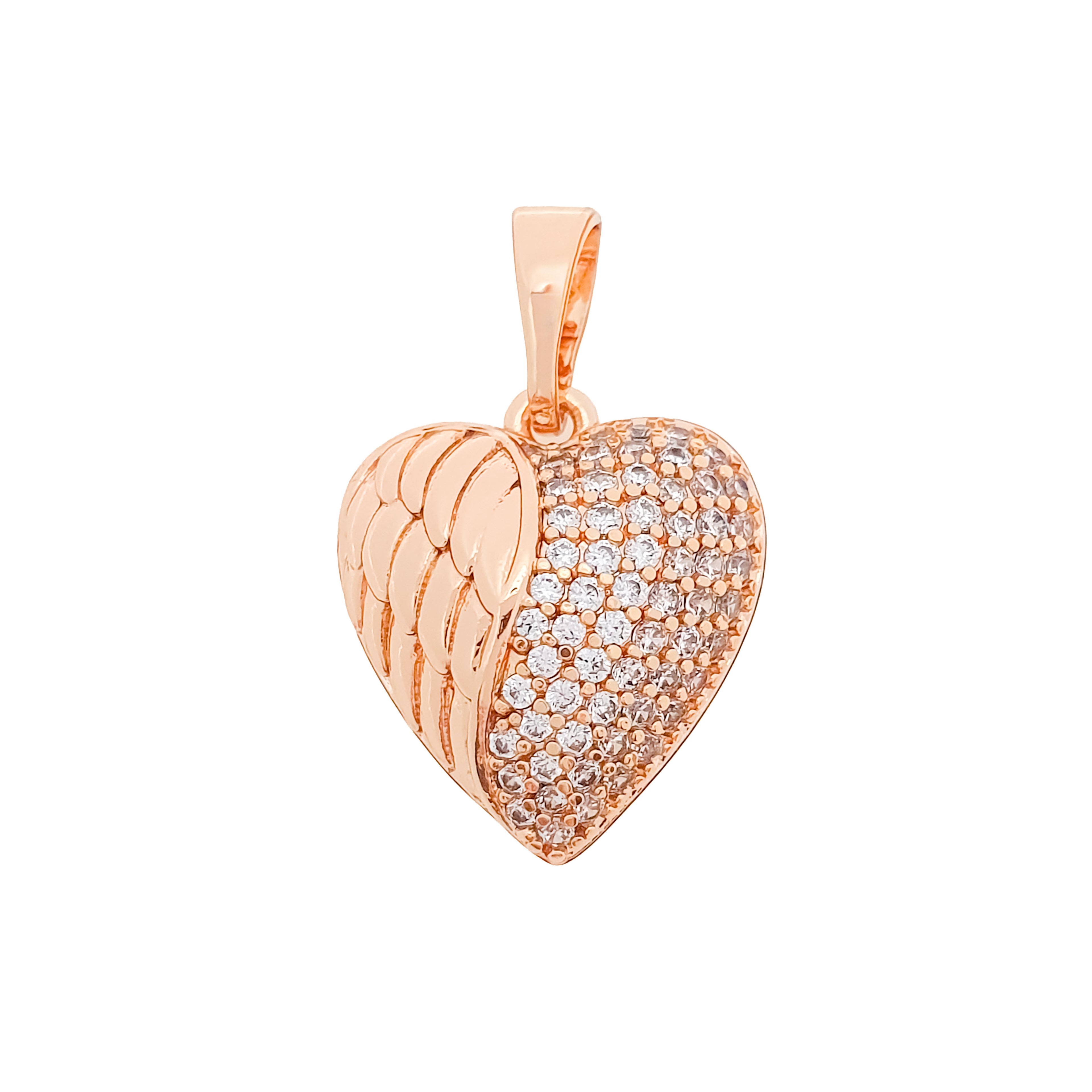 Sirds formas kulons ar spārna pusi un baltiem cirkoniem