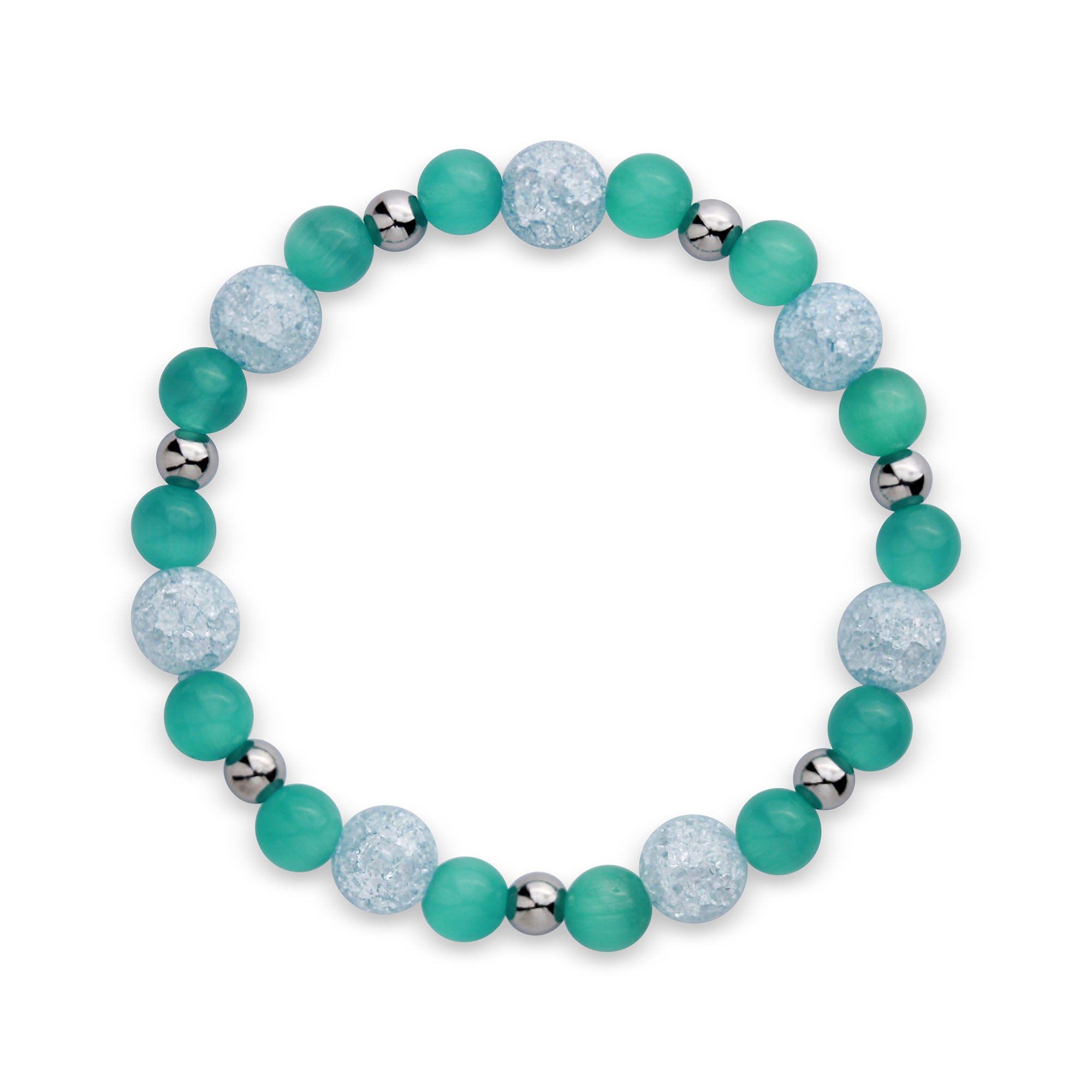 Rokassprādze ar tirkīza “kaķa acs” un ledus kvarca pērlēm