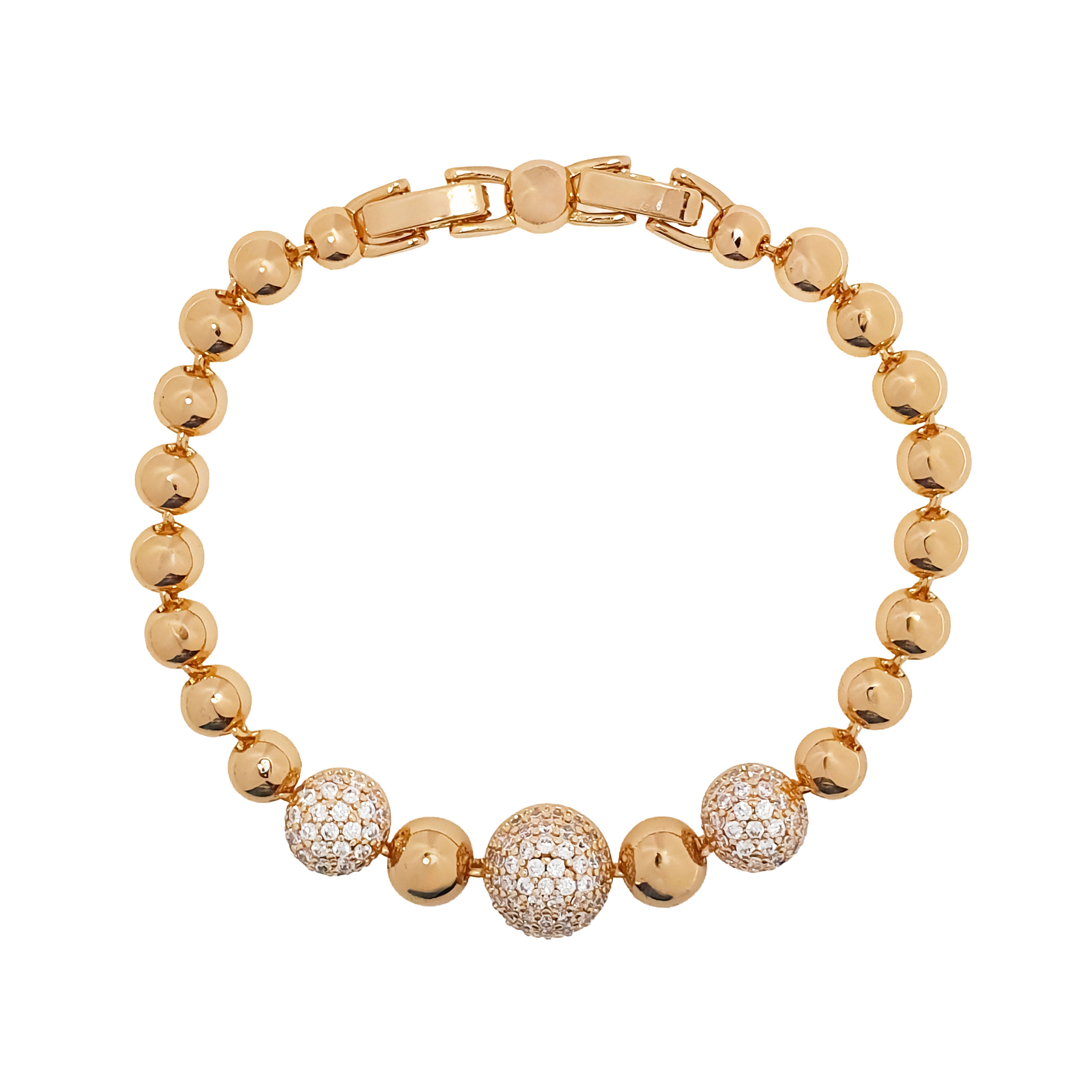 Zelta toņa rokassprādze ar cirkoniem klātiem lodīšu elementiem